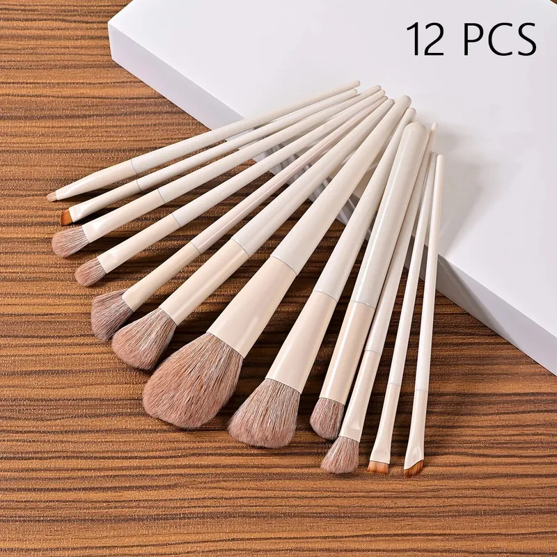 Juego de brochas de maquillaje de 12 piezas: cerdas de nailon de alta calidad que incluyen brochas para base, colorete, ojos y polvos