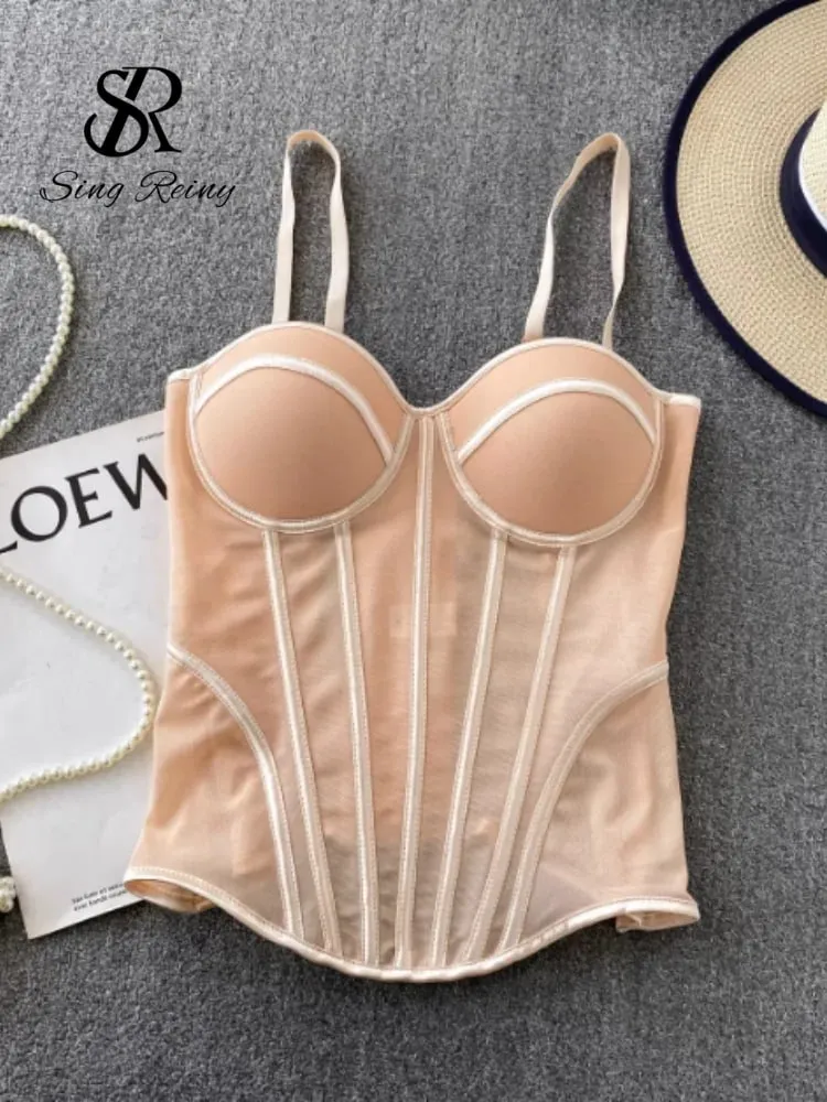 Corset de luxe en maille pour femmes, Camisole à bretelles, Lingerie solide, haut d'été de haute qualité, contrôle du ventre, débardeur de fête transparent, 2026 — image 4