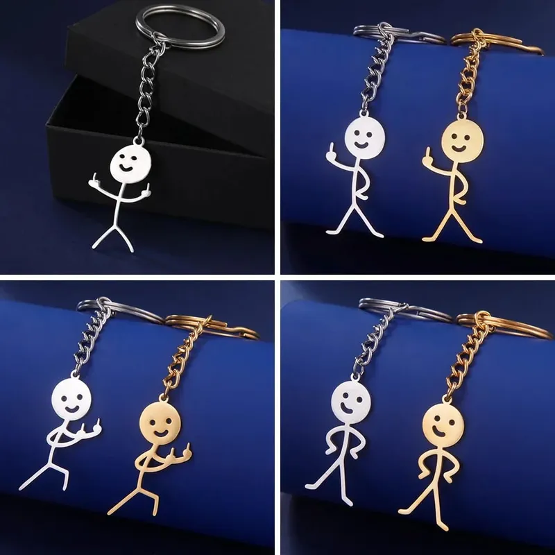 Teamer ตลกนิ้วกลาง Stickman พวงกุญแจ 2026 แนวโน้มน่ารักกระเป๋าจี้รถคู่ใหม่ Trinket ของขวัญพวงกุญแจ — image 2