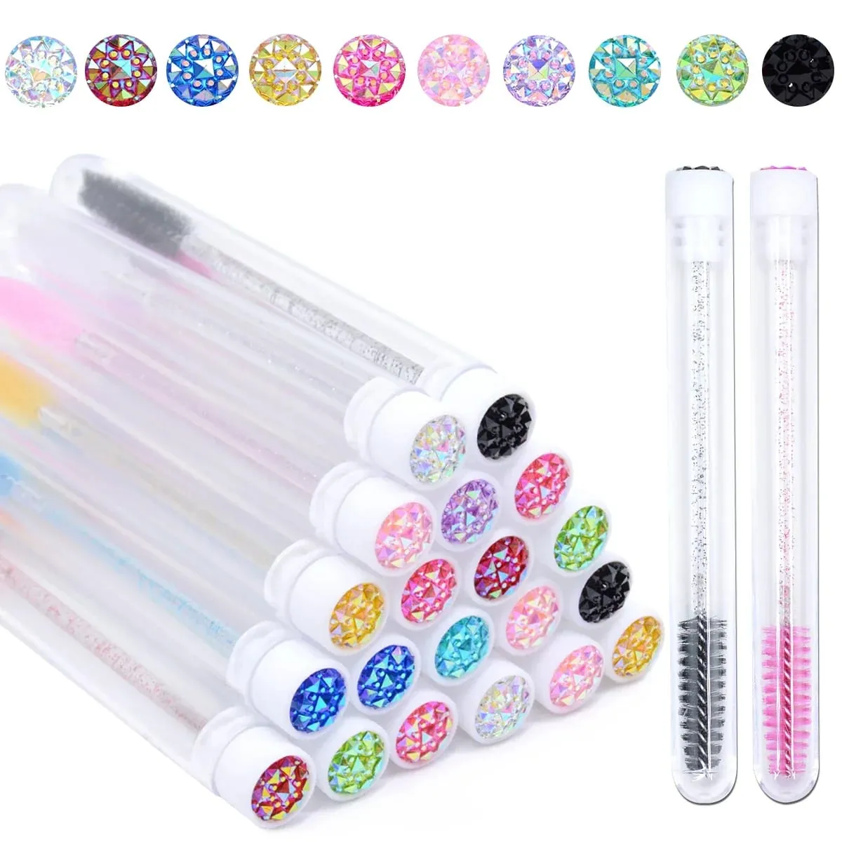 Tubes de brosse à cils avec baguettes de Mascara en cristal, peigne à sourcils, bobines, conteneur, applicateurs de brosse à cils, outils de maquillage, 20 pièces — image 5
