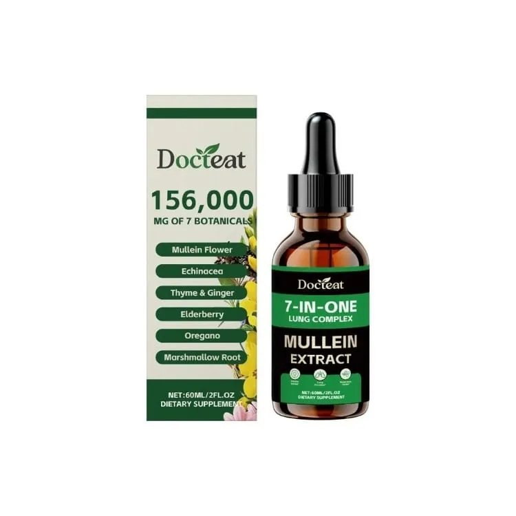Docteat 7-i-1 Lung Complex Drops 60 Ml Net Dropper 1 Ml Servering med Mullein Hyldebær Marshmallow Airway Comfort Support