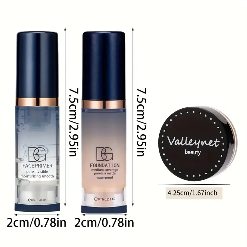3 Stück/Set Velvet Face Set Foundation+Primer+Concealer, wasserdichter und langanhaltender Matteffekt, geeignet für Anfänger, Reiseset. — image 6