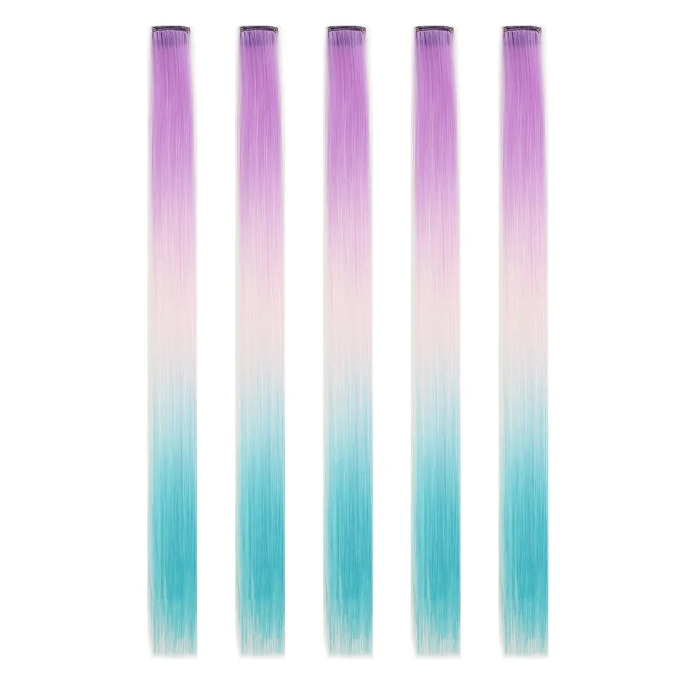 5 stks/set Clip in Hair Extensions Synthetische Haarstukjes Gekleurde Party Hoogtepunten voor Meisjes 18 inch Multi-kleuren Steil Haar — image 25