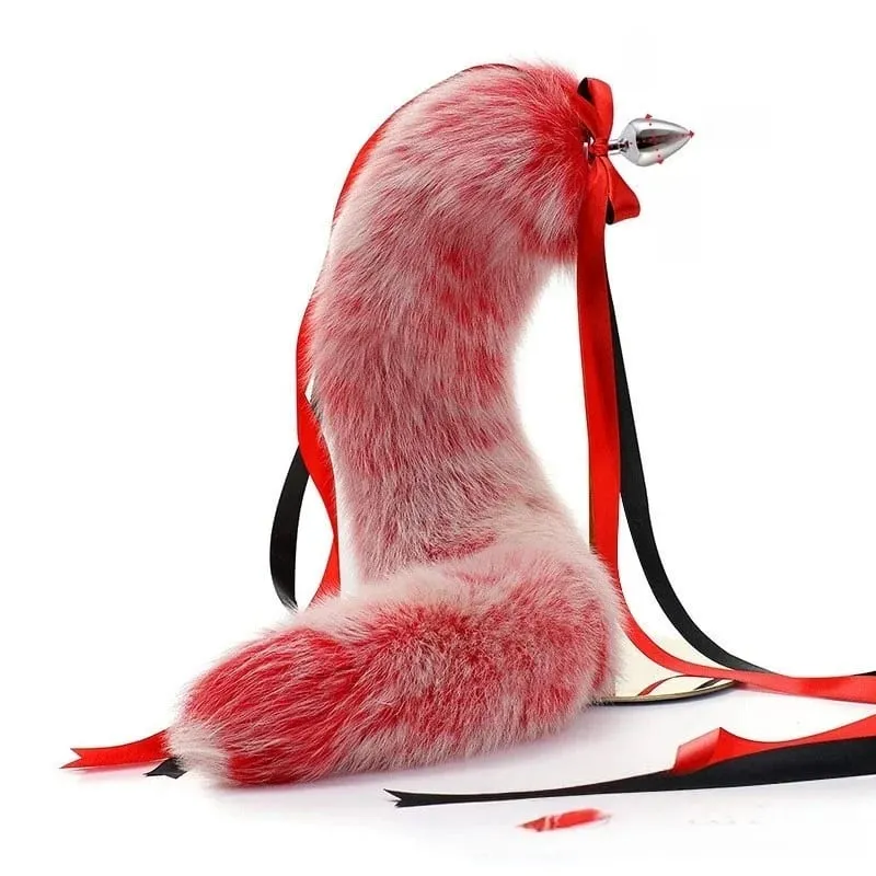 200 cm měkký anální kolík z pravé kožešiny Fox ocas s děleným designem kovový anální kolík pro ženy Cosplay Kostýmy Flirt Smyslové sexuální hračky — image 18