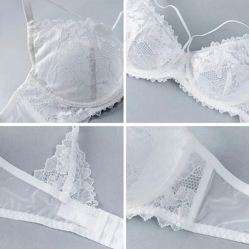 L'bellagiovanna PLUS ขนาด Minimizer Bra ชุด Strappy Caged ลูกไม้ชุดชั้นในเย็บปักถักร้อย SHEER ตาข่าย Bralette Underwire Unlined Bra B-E — image 5