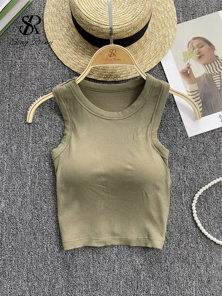Ærmeløs striktop Dame Rygløs koreansk BH O-hals Solid elastisk talje Dame Elegant Mode Casual Crop Top — image 10