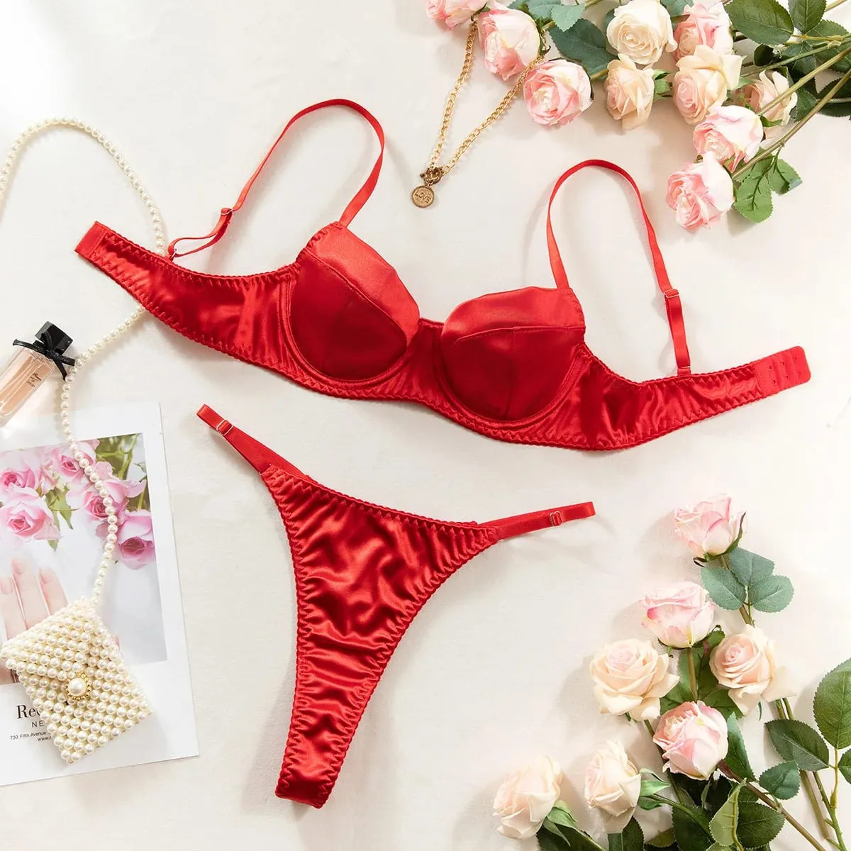 النساء الملابس الداخلية 2 قطعة مجموعة الصدرية مثير Underwire رفع الساتان المرقعة حمالات الصدر و أطقم الدعاوى جذابة Bilizna الحميمة مجموعة — image 3