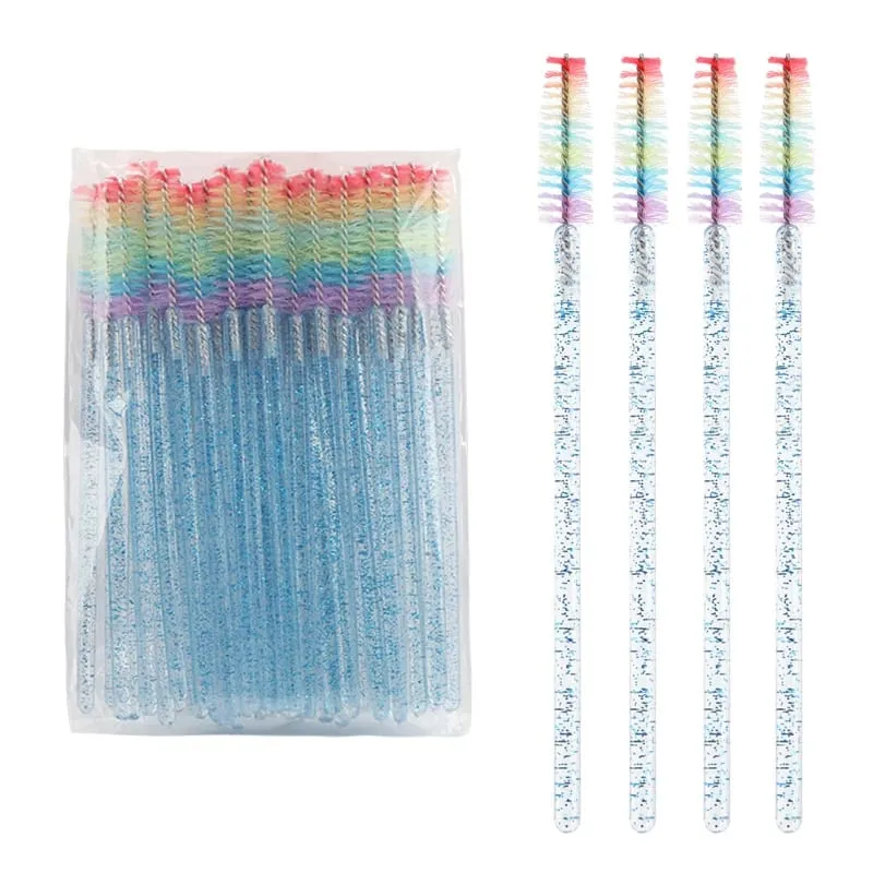 50pcs Berus Bulu Mata Kristal Boleh Pakai Sambungan Bulu Mata Berus Makeup Tongkat Maskara Aplikator Sikat Kening Berus Mikro Pelangi — image 15