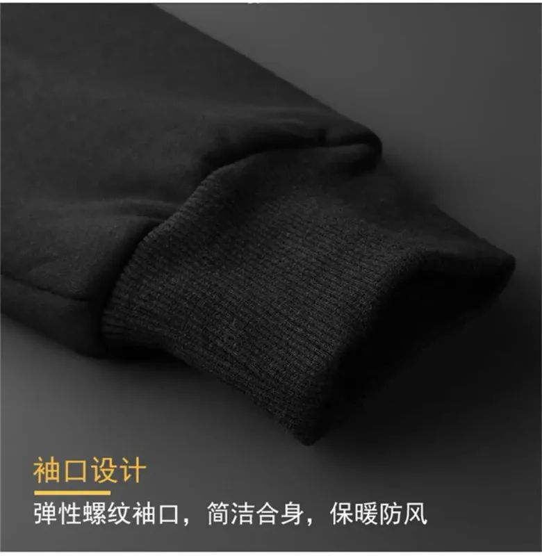 Winter Lambswool Zipper Hoodies High Quality Fleece Jackets Plus-Size Thick Warm Jacket Solid Color Outwear Hooded Coat For Men — image 4