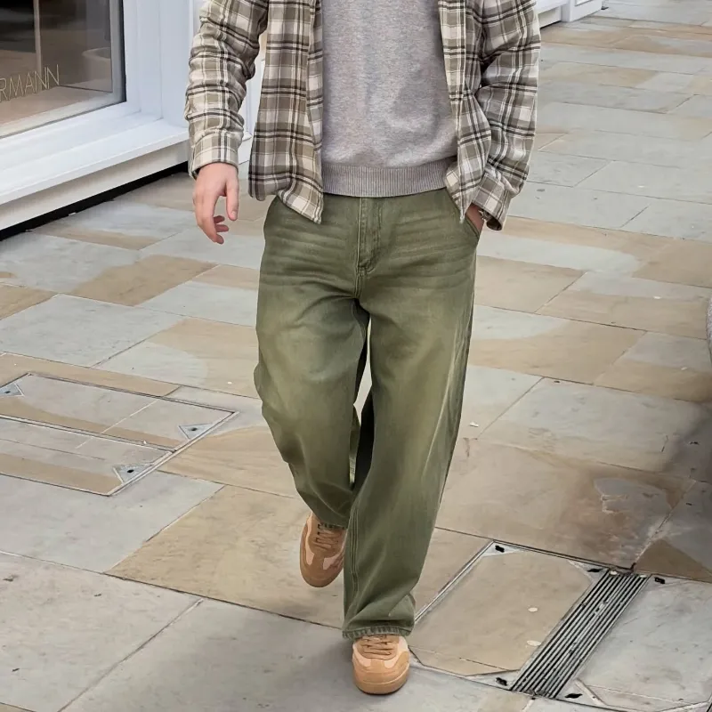 Y2K 레트로 말차 데님 청바지 씻어 당구 수 놓은 데님 바지 런던 패션 뉴욕 스타일 streetwear 남여 헐렁한 청바지 — image 5