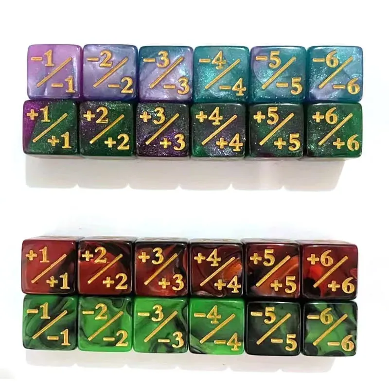 10Pcs 16mm 6 ลูกเต๋าด้านข้างเคาน์เตอร์ + 1/-1 ลูกเต๋าของเล่นเด็กนับ Dices สำหรับ Magic The Gathering token Loyalty การ์ดเกมอุปกรณ์เสริม — image 5