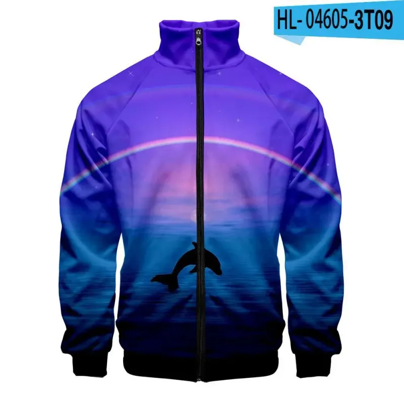 Harajuku Popular Novelty dolphin 3D Print Zipper Raglan Jacket Windbreaker Boys/Girls Comfortable Stand Collar Jackets Coats — image 32