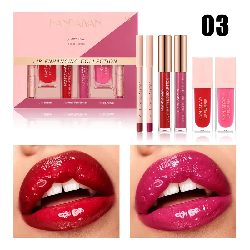 Ensemble de maquillage pour les lèvres, 6 pièces, rouge à lèvres liquide mat imperméable, brillant et crayon à lèvres, hautement pigmentés et faciles à appliquer