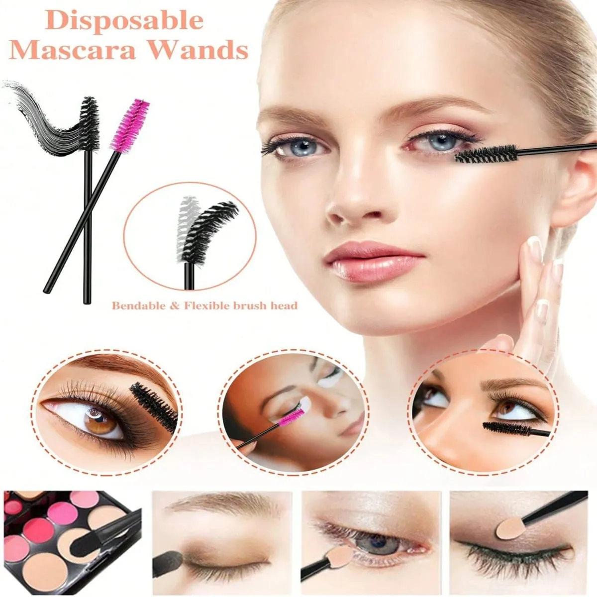 Kit di strumenti per trucco Deluxe da 300 pezzi usa e getta con custodia portatile Applicatore di rossetto Bacchette per mascara Pennelli per ombretti ciglia — image 4