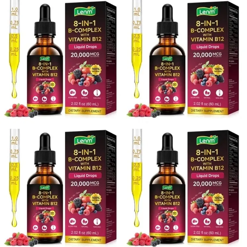Lenm B Kompleks Sıvı Damlaları 8'i 1 arada B12 ile 2000mcg B1 B2 B3 B5 B6 B7 Enerji ve Metabolizma Desteği için Folat Şekersiz 60ML — image 11