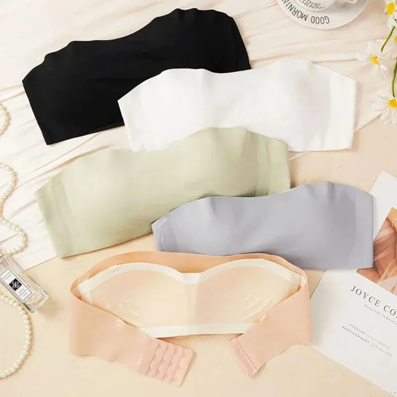 Top a tubo intero senza cuciture Donna Imbottiture rimovibili Intimo Basic Nero/Bianco/Pelle Reggiseno senza spalline a fascia da donna Lingerie sexy — image 2