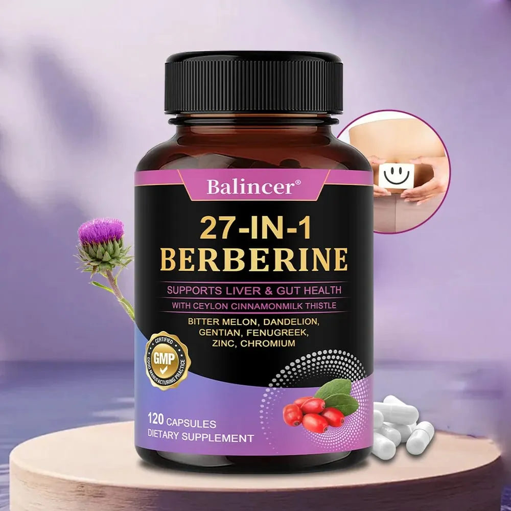Capsule di berberina 27-IN-1 - Contiene cardo mariano alla cannella di Ceylon - Supporta la salute del cuore, il sistema immunitario, il fegato e la salute dell'intestino — image 1