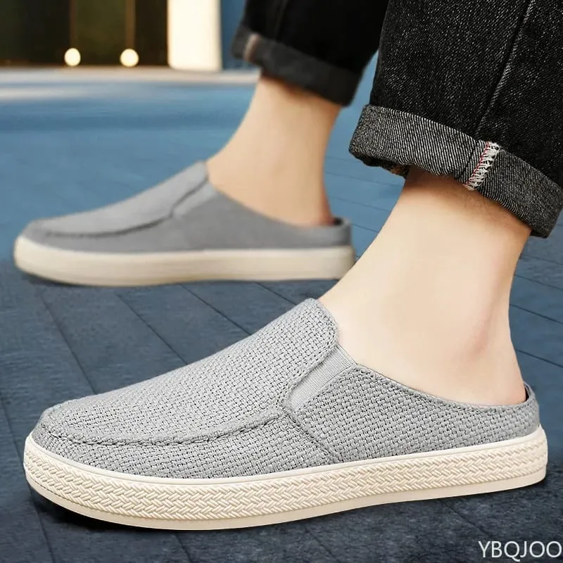Summer breathable solid color versatile and comfortable one foot men's cloth shoes casual lightweight half drag loafers — image 3