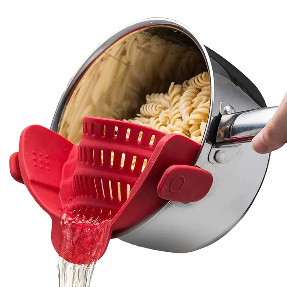 Silikone køkkensi klip på gryder og pander afløbsstativ Pasta Nudler Grøntsags Frugt Si dørslag Køkken Gadgets — image 5