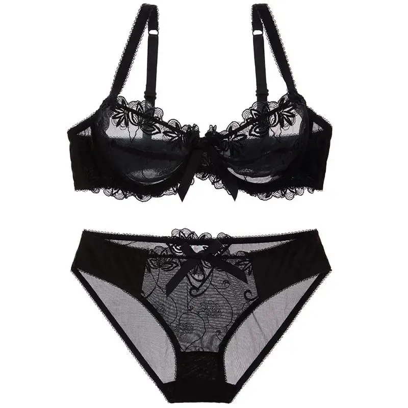 ผู้หญิงเซ็กซี่ Sheer ตาข่ายลูกไม้ชุดบาง Minimizer หน้าอกใหญ่ Bowknot Pure Desire ชุดชั้นใน Brassiere ชุดชั้นใน 34-40 BC