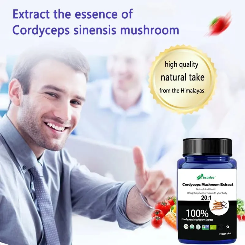 Supplément d'extrait de champignon Cordyceps pur - Améliore l'énergie respiratoire, le système immunitaire et les reins, soutient la santé des capsules végétariennes — image 5