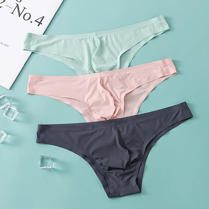 Sous-vêtements pour hommes, demi-hanche, petit Triangle, taille basse, Sexy, jeunes hommes, slip en soie glacée, sans couture, culotte d'été légère et respirante — image 2