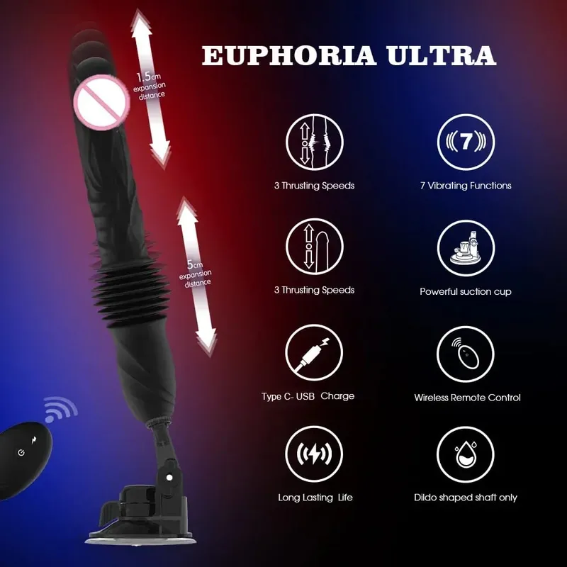 Alat Kawalan Jauh Raja Tujahan Dildo 5cm+1.5sm Dwi Pengembangan Jarak 7 Getaran Kuat Alat Seks Penggetar Dildo untuk Wanita 18 — image 6