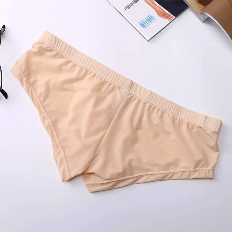 1pc Men's Ice Silk Low Waist Briefs Elastic Solid Color U-Convex Pouch Panties Lingerie Male Underwear Underpants — image 5