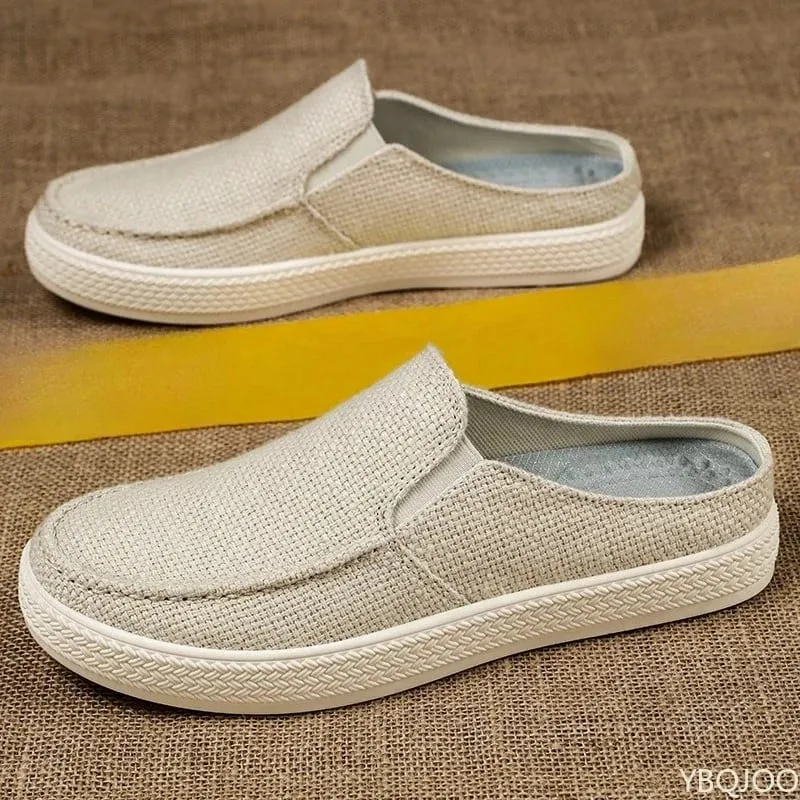 Summer breathable solid color versatile and comfortable one foot men's cloth shoes casual lightweight half drag loafers — image 4