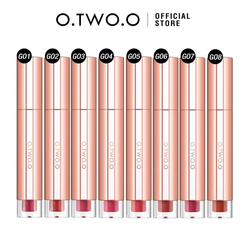 O.TWO.O 8pcs ชุดลิปสติก Liquid Lip GLOSS Glossy FINISH High-Shine Long Lasting Moisturize Non-Stick Glassy ลิปสติกแต่งหน้าชุด