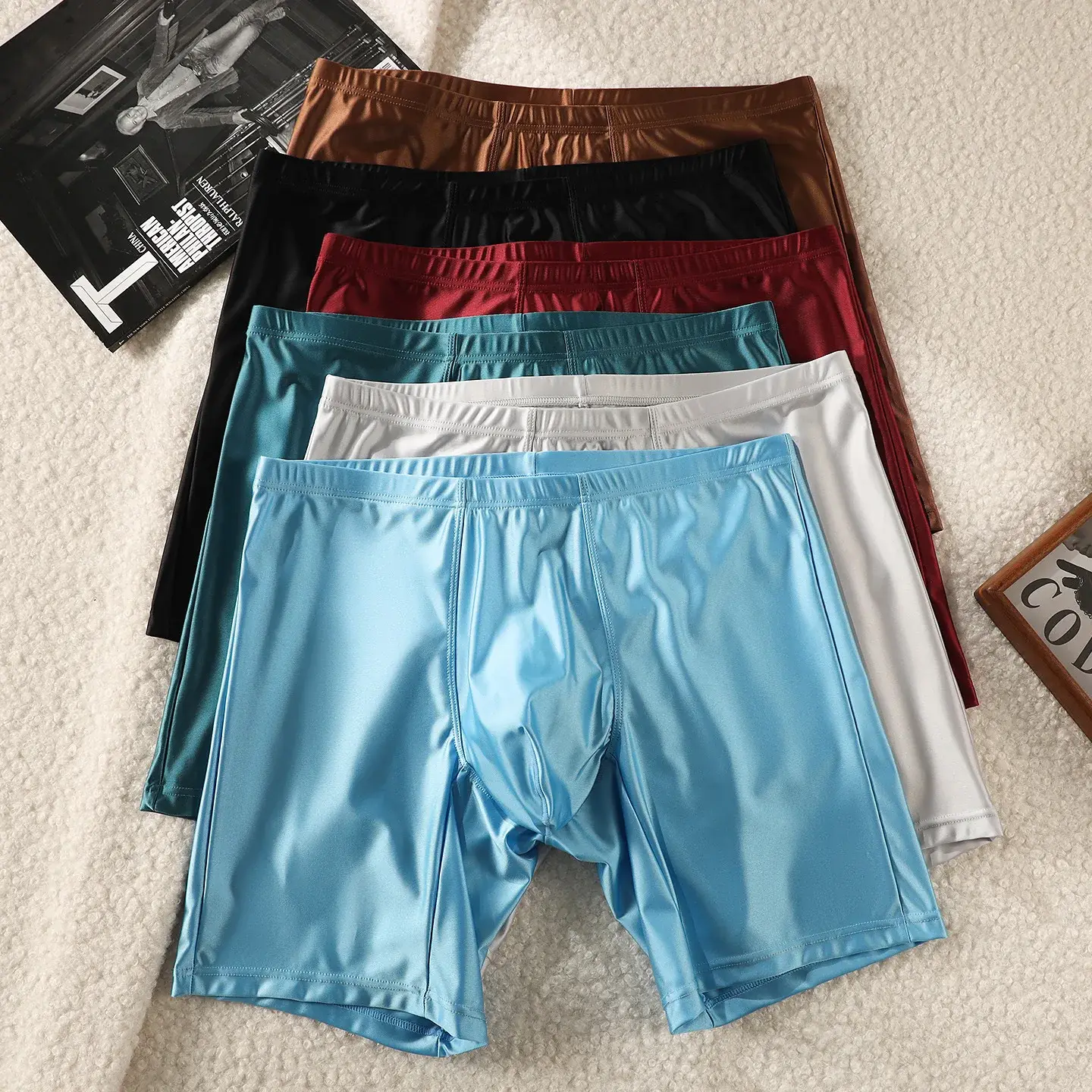 Boxer intimo uomo Uomo Solid Slim Ice Silk Pantaloncini gamba estesa Boxer Ropa Vita media Mutandine sportive Mutande maschili M-XXL — image 6