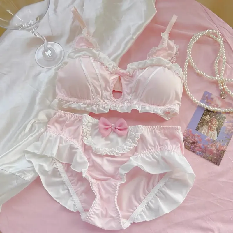 Conjunto de sujetador y bragas con Orejas de conejo japonés, sujetador triangular fino sin aros para pecho plano pequeño, ropa interior transpirable para uso diario, S-XL — image 11