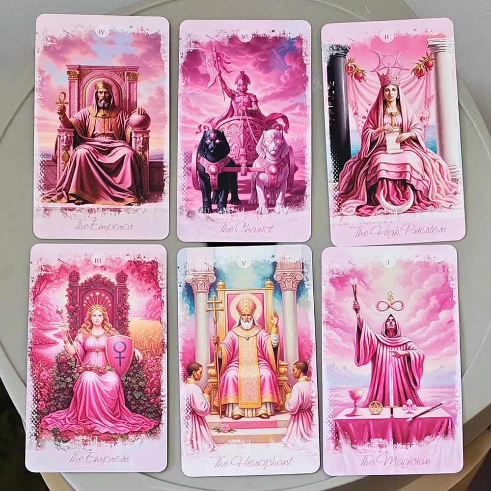 Dek Tarot Fantasi Romantis Merah Muda Dalam Kotak Timah 78 Kartu Dek Penuh dengan Buku Instruksi 11*6.2Cm Ramalan Spiritual Oracle — image 5