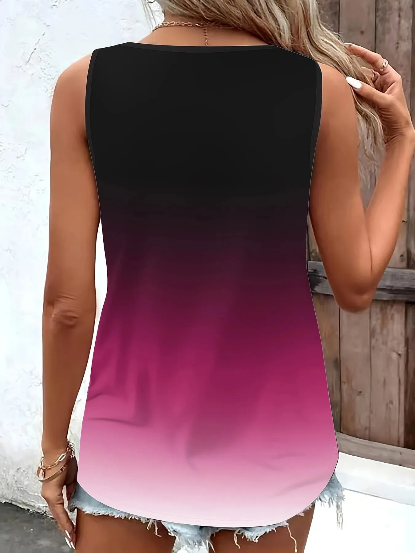 Gradalny top damski plus size ze stylowymi detalami w kształcie pierścienia Wygodna odzież codzienna Wszechstronna letnia bluzka bez rękawów — image 3