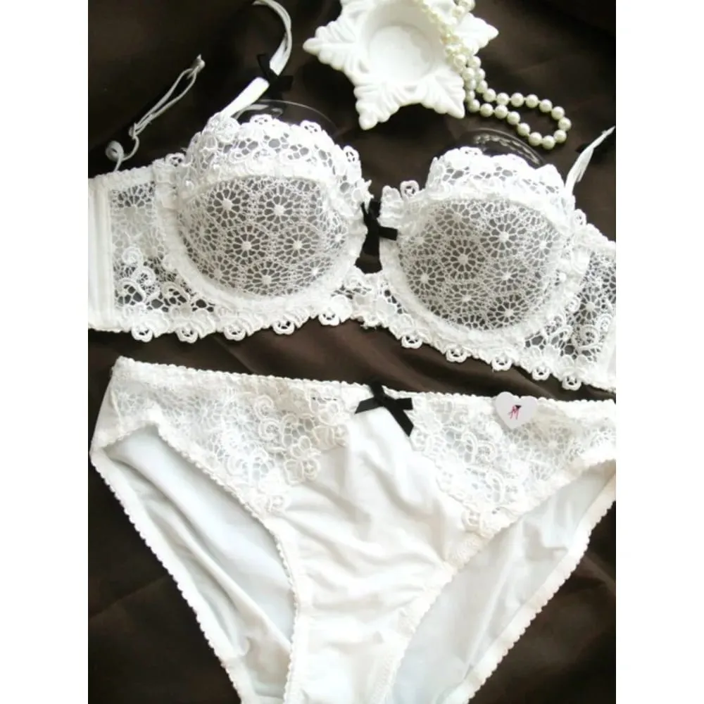 Ensemble de Lingerie d'été en dentelle blanche, soutien-gorge Ultra fin, respirant, maille transparente, Sexy, décolleté en V, Push Up, sans fil, sous-vêtements pour femmes — image 1