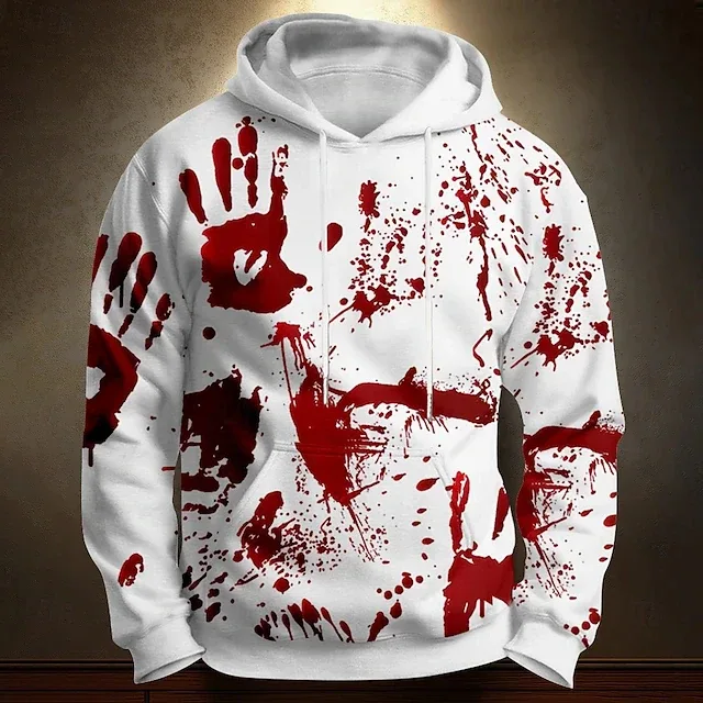 Halloween Máu In Hình Áo Khoác Chữ Pattern3D In Mũ Trùm Đầu Chui Đầu Áo Áo Thời Trang Dạo Phố Áo Dài Tay Áo — image 4