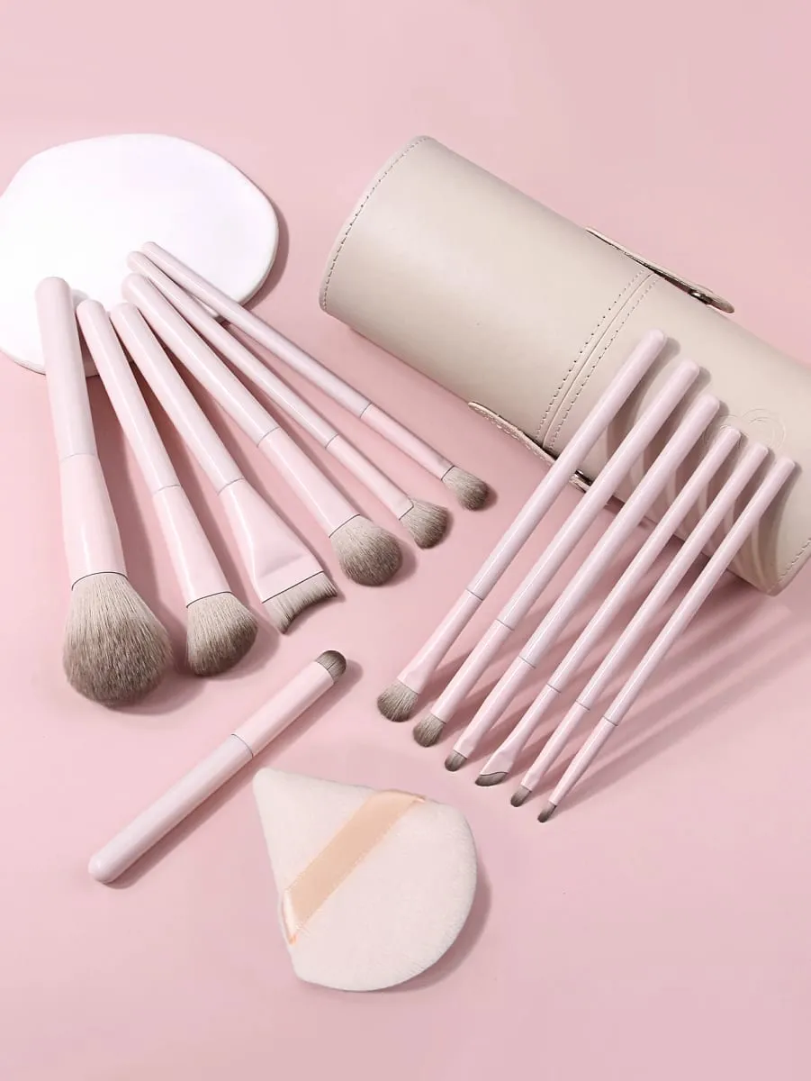 Sada 15 ks štětců na make-up s úložným kbelíkem a Triangle Powder Puff Foundation Blush Eyeshadow Contour Nástroje pro make-up celého obličeje — image 3