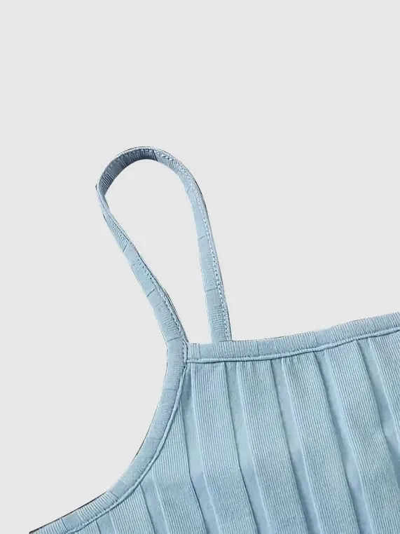Mini robe côtelée à bretelles Spaghetti pour femmes, sans manches, col carré, Slim, moulante, courte, décontractée, basique, été — image 3