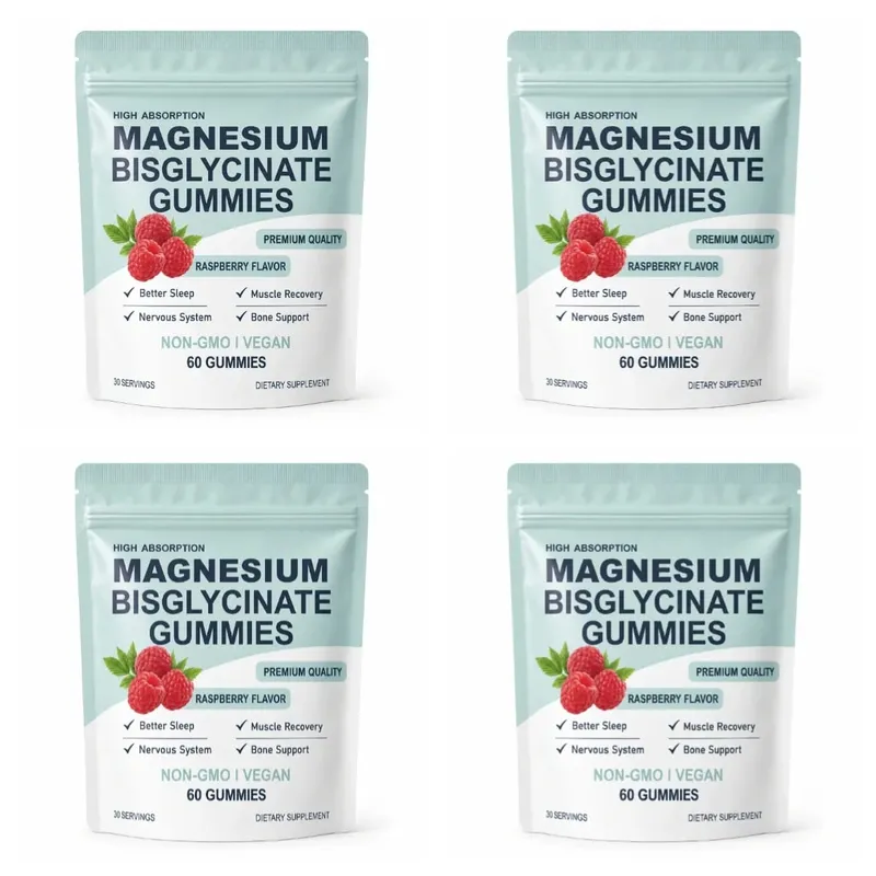 Caramelle gommose bisglicinate di magnesio ad alto assorbimento sapore di lampone vegano 60 conteggi supporto per la salute delle ossa muscolari non OGM senza glutine — image 10
