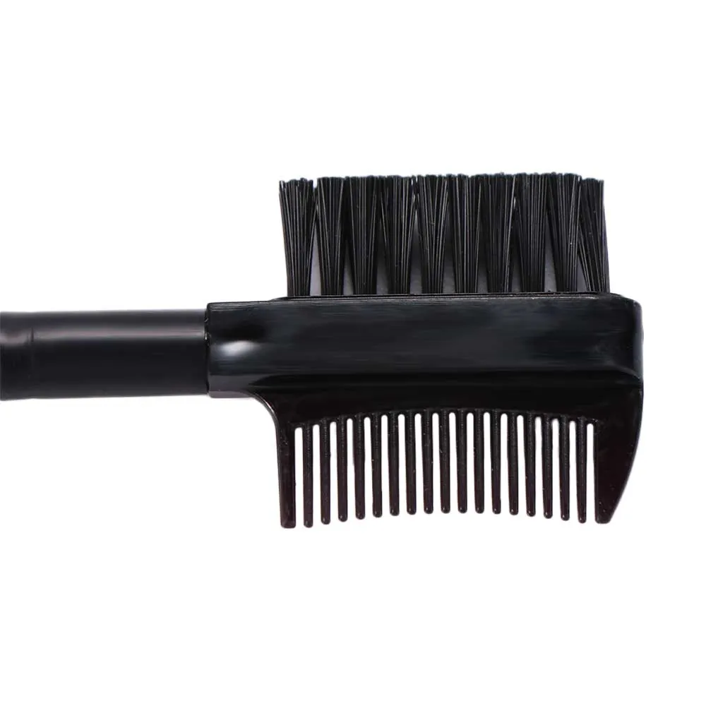 สีดำคุณภาพสูง Double Ended Dual HEAD เครื่องมือแต่งหน้าไม้ Handle แปรงแต่งหน้าหวีคิ้วแปรงขนตาแปรงคิ้วหวี — image 6