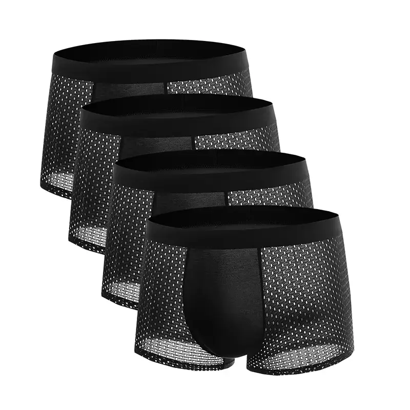 4 pz Uomini Boxer Lce Maglia di Seta Biancheria Intima da Uomo Mutandine Solido Sexy Comodo Estate Traspirante Lntimate Mutande — image 3
