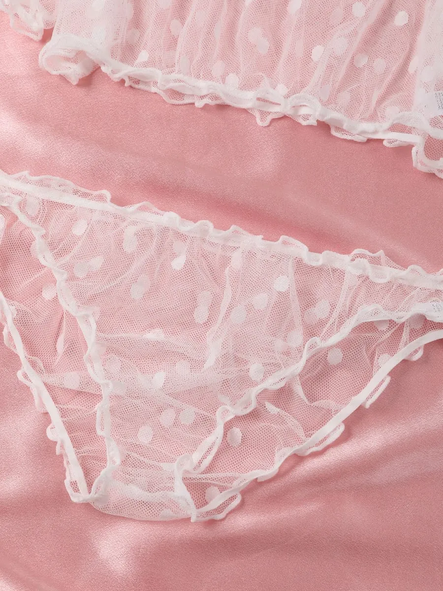 Corak Polka Dot Rekaan Separuh Tipis Set Pakaian Dalam Pakaian Atasan Bustier Dan Set Seluar Dalam Pakaian Wanita — image 4