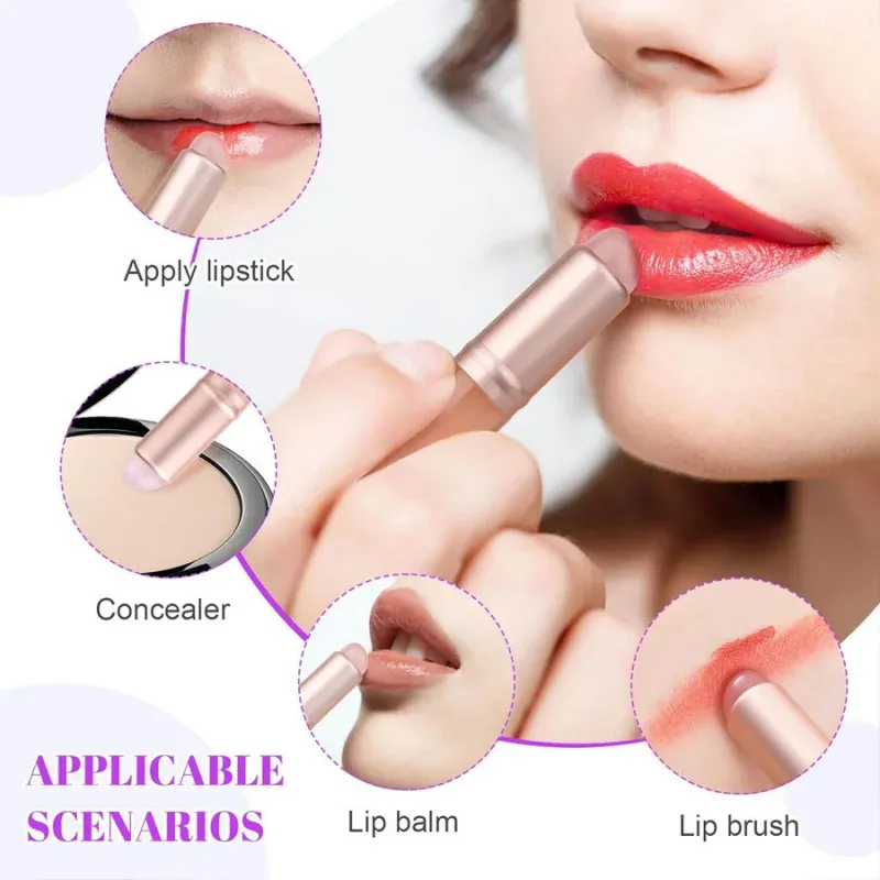 Pincel de labios de silicona, pinceles para difuminar de cabeza redonda pequeña, pincel de labios cubierto a prueba de polvo, herramientas de maquillaje corrector de lápiz labial multifuncional — image 3