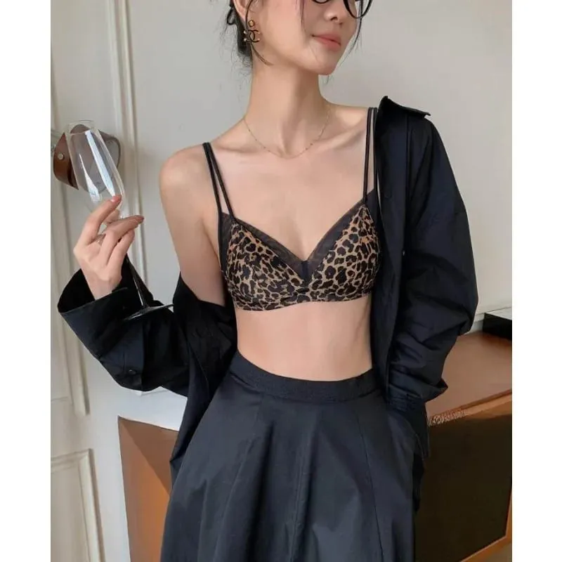 Premium Sexy Leopard Lingerie Kit Wireless Thin French Triangle Cup Comfy Nude Shaping Women Summer Daily Underclothes M-XL Bra — image 6