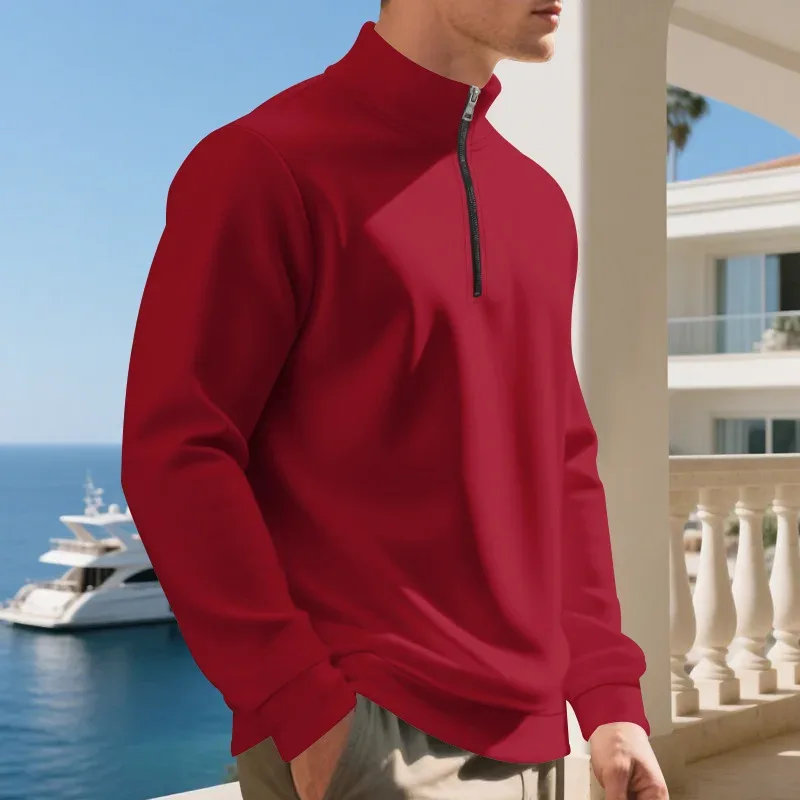2026 New Fleece Lined Half Zip Sweatshirt for Men, Autumn Winter Solid Color Plus Size Casual Pullover Hoodie Daily Leisure Wear — image 8