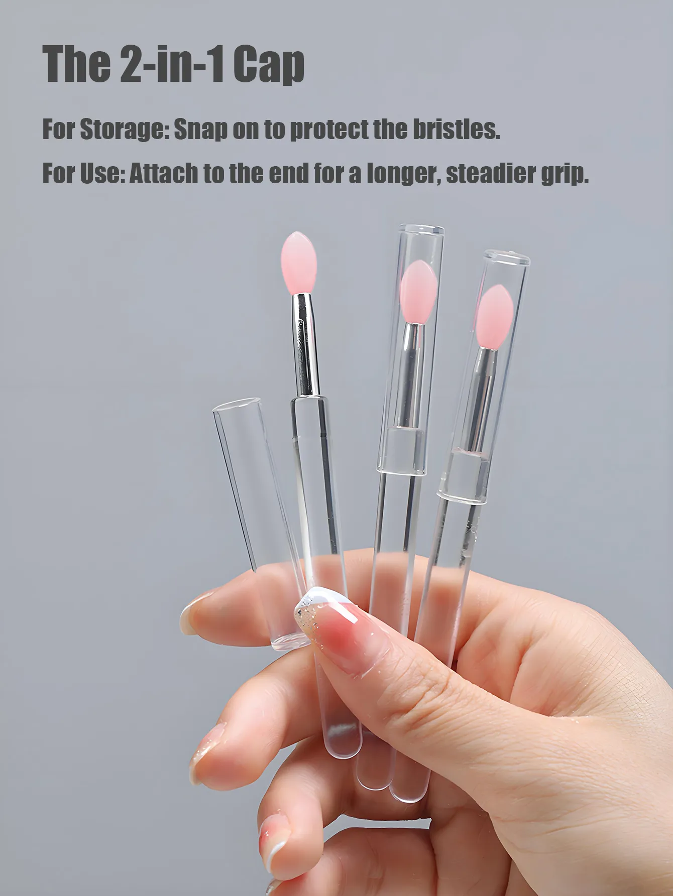 4/10 Stück wiederverwendbare Silikon-Lippenpinsel mit Kappe, tragbarer Lipgloss- und Lippenmasken-Applikator, doppelseitiger Make-up-Pinsel für Lippen und Augen — image 6