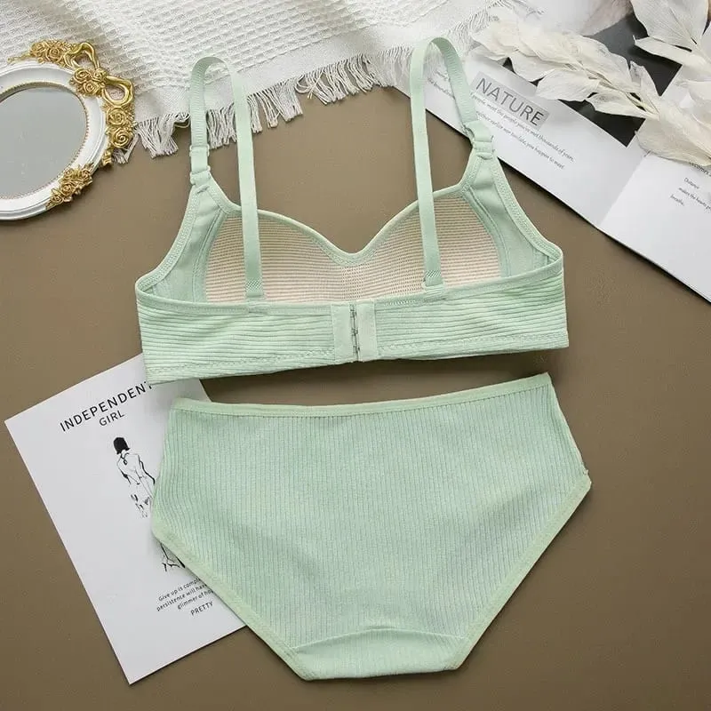 Women Seamless Bra Sets Panties+Wire Free Bra 2Pcs Suit Solid Color Bralette Lingerie Sexy Brassiere Cotton Female Underwear Set — image 5