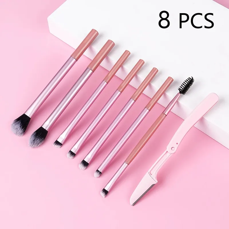 9 STK Makeup Børste Sæt Bløde børster Inkluderer professionelle øjenmakeup børster Øjenbryn Barberblad Silikone Eyeliner Stencils