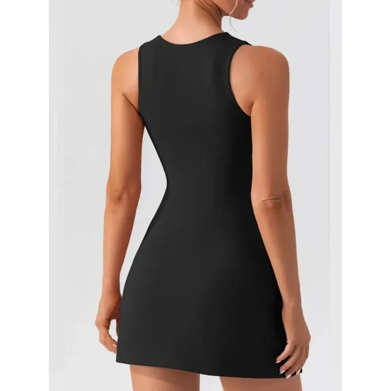 Robe courte sans manches, couleur unie, Simple, col carré, nouvelle mode, polyvalente, décontractée, Slim, basique, pour femmes, été — image 5