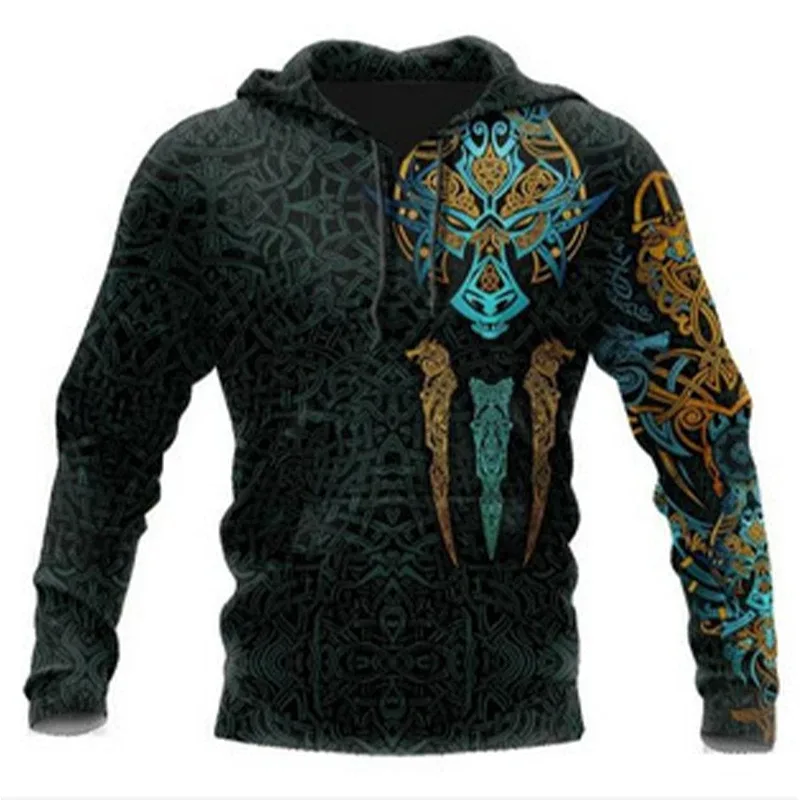 2024 Mens Felpe con cappuccio Eagle Tattoo Pattern Vikings 3D stampato Moda Casual Harajuku Hip Hop Autunno e inverno Sudaderas oversize — image 4